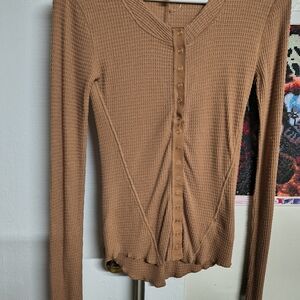 Impressions Camel Button-Down Waffle Knit Shirt